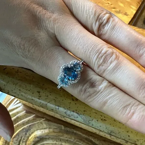London Blue Topaz White Sapphire Sterling Silver Ring Size 9.75 - Picture 4 of 9